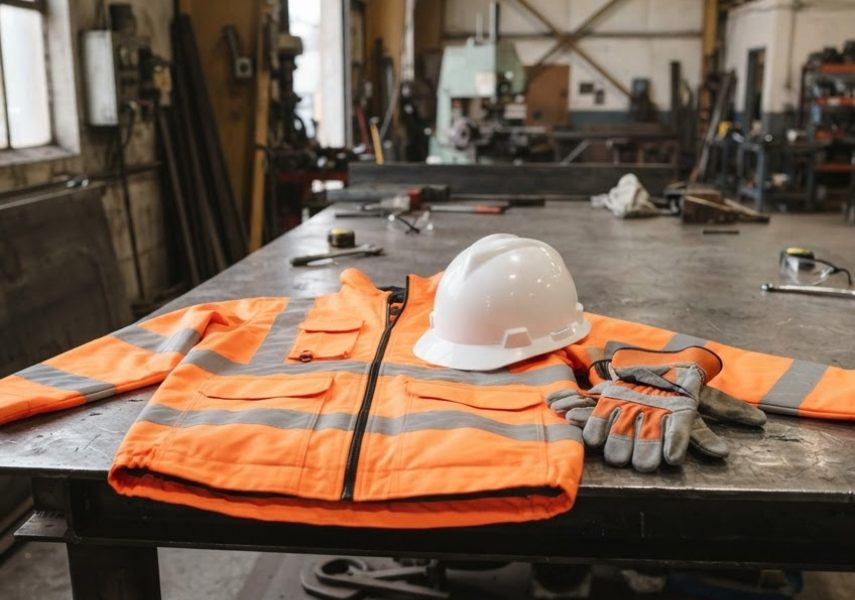 Laborers work equipment cap hand gloves safety jacket etc created by ai